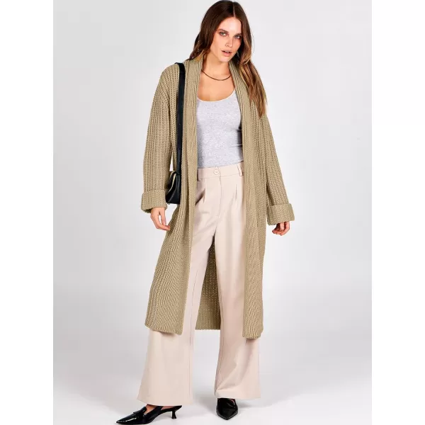 imageANRABESS Women Knit Long Cardigan Long Sleeve Open Front Lapel Oversized Sweater Coat 2023 Fall ClothesKhaki