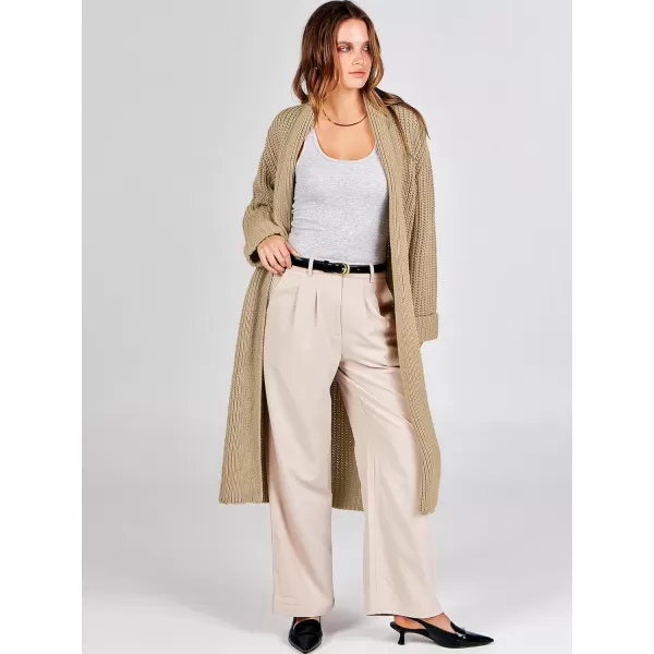 imageANRABESS Women Knit Long Cardigan Long Sleeve Open Front Lapel Oversized Sweater Coat 2023 Fall ClothesKhaki