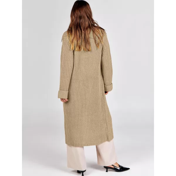 imageANRABESS Women Knit Long Cardigan Long Sleeve Open Front Lapel Oversized Sweater Coat 2023 Fall ClothesKhaki
