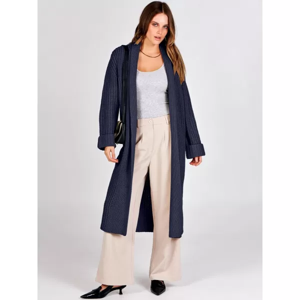 imageANRABESS Women Knit Long Cardigan Long Sleeve Open Front Lapel Oversized Sweater Coat 2023 Fall ClothesNavy Blue