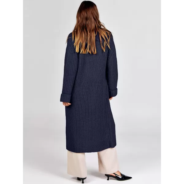 imageANRABESS Women Knit Long Cardigan Long Sleeve Open Front Lapel Oversized Sweater Coat 2023 Fall ClothesNavy Blue