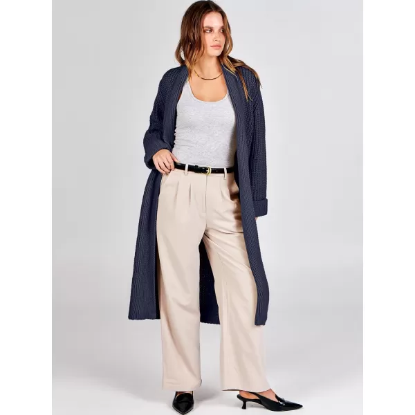 imageANRABESS Women Knit Long Cardigan Long Sleeve Open Front Lapel Oversized Sweater Coat 2023 Fall ClothesNavy Blue