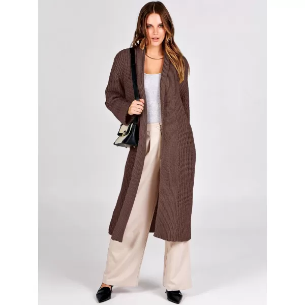 imageANRABESS Women Knit Long Cardigan Long Sleeve Open Front Lapel Oversized Sweater Coat 2023 Fall ClothesRed Brown