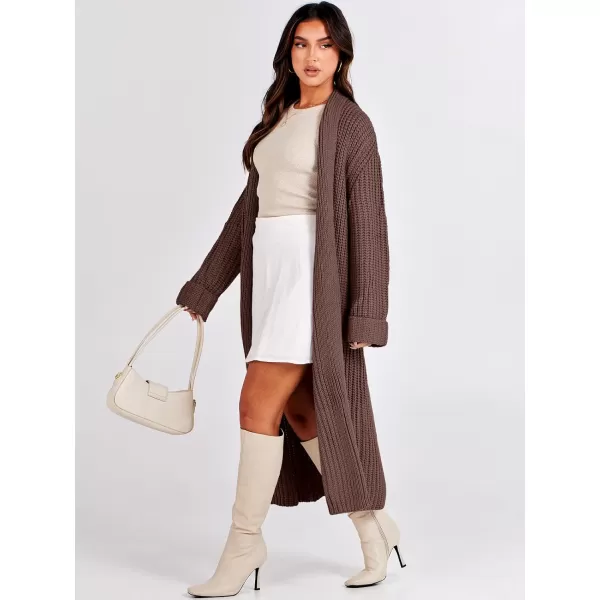 imageANRABESS Women Knit Long Cardigan Long Sleeve Open Front Lapel Oversized Sweater Coat 2023 Fall ClothesRed Brown