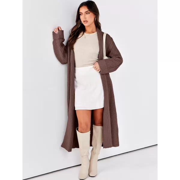 imageANRABESS Women Knit Long Cardigan Long Sleeve Open Front Lapel Oversized Sweater Coat 2023 Fall ClothesRed Brown