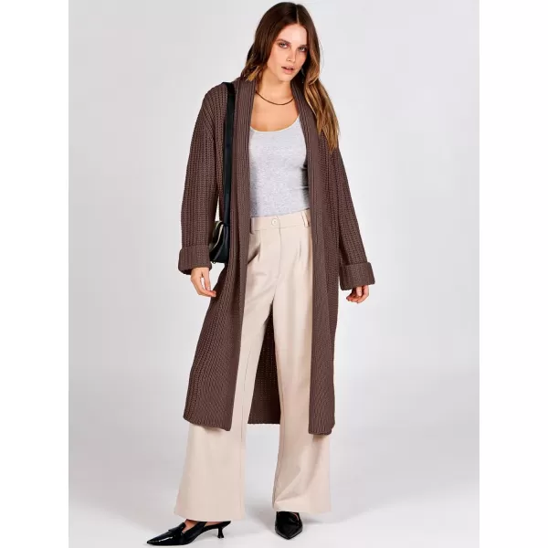 imageANRABESS Women Knit Long Cardigan Long Sleeve Open Front Lapel Oversized Sweater Coat 2023 Fall ClothesRed Brown