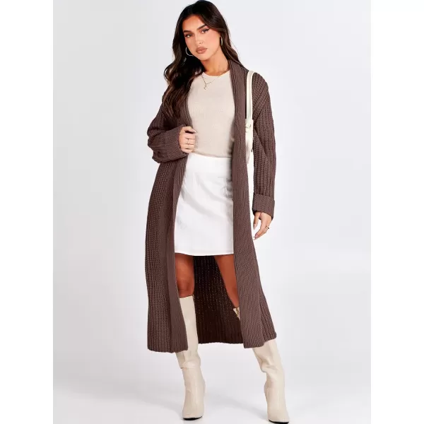 imageANRABESS Women Knit Long Cardigan Long Sleeve Open Front Lapel Oversized Sweater Coat 2023 Fall ClothesRed Brown