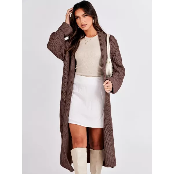 imageANRABESS Women Knit Long Cardigan Long Sleeve Open Front Lapel Oversized Sweater Coat 2023 Fall ClothesRed Brown