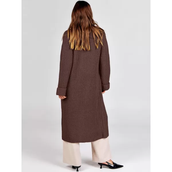 imageANRABESS Women Knit Long Cardigan Long Sleeve Open Front Lapel Oversized Sweater Coat 2023 Fall ClothesRed Brown