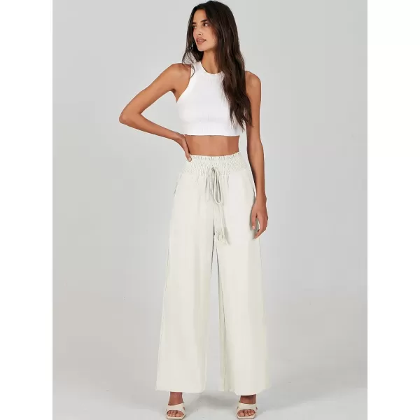 imageANRABESS Women Linen Palazzo Pants Casual Loose High Waist Drawstring Wide Casual Long Lounge Pant Trousers with PocketBeige