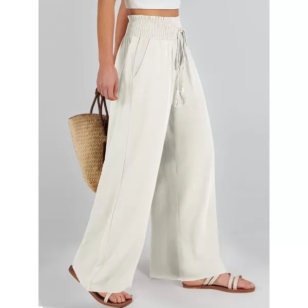 imageANRABESS Women Linen Palazzo Pants Casual Loose High Waist Drawstring Wide Casual Long Lounge Pant Trousers with PocketBeige
