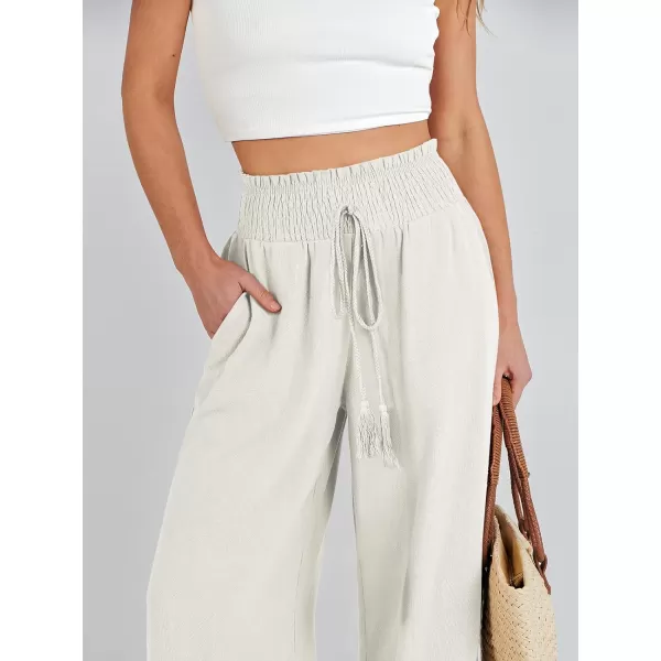 imageANRABESS Women Linen Palazzo Pants Casual Loose High Waist Drawstring Wide Casual Long Lounge Pant Trousers with PocketBeige