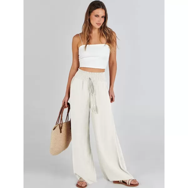 imageANRABESS Women Linen Palazzo Pants Casual Loose High Waist Drawstring Wide Casual Long Lounge Pant Trousers with PocketBeige