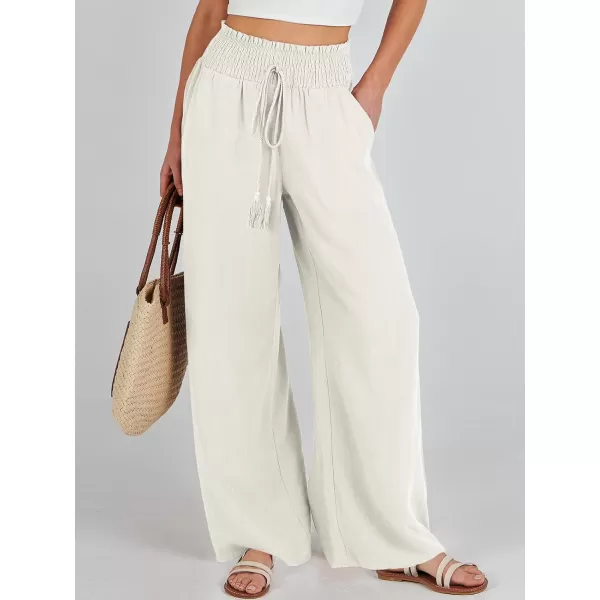 imageANRABESS Women Linen Palazzo Pants Casual Loose High Waist Drawstring Wide Casual Long Lounge Pant Trousers with PocketBeige