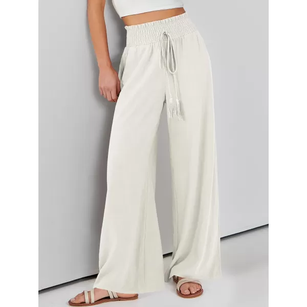 imageANRABESS Women Linen Palazzo Pants Casual Loose High Waist Drawstring Wide Casual Long Lounge Pant Trousers with PocketBeige