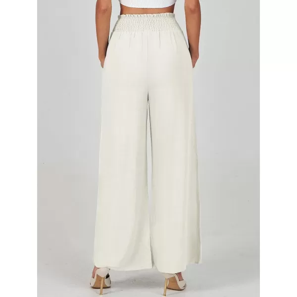 imageANRABESS Women Linen Palazzo Pants Casual Loose High Waist Drawstring Wide Casual Long Lounge Pant Trousers with PocketBeige