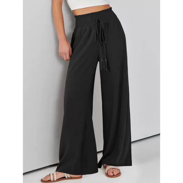 imageANRABESS Women Linen Palazzo Pants Casual Loose High Waist Drawstring Wide Casual Long Lounge Pant Trousers with PocketBlack