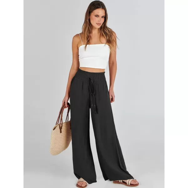 imageANRABESS Women Linen Palazzo Pants Casual Loose High Waist Drawstring Wide Casual Long Lounge Pant Trousers with PocketBlack