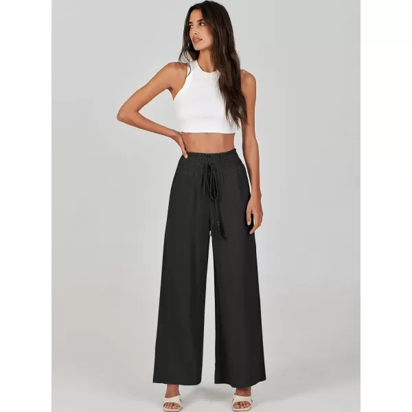 imageANRABESS Women Linen Palazzo Pants Casual Loose High Waist Drawstring Wide Casual Long Lounge Pant Trousers with PocketBlack