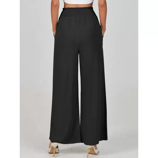 imageANRABESS Women Linen Palazzo Pants Casual Loose High Waist Drawstring Wide Casual Long Lounge Pant Trousers with PocketBlack