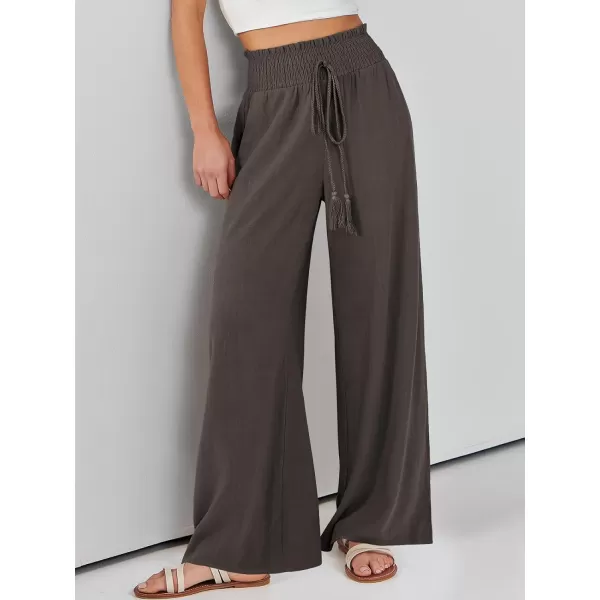 imageANRABESS Women Linen Palazzo Pants Casual Loose High Waist Drawstring Wide Casual Long Lounge Pant Trousers with PocketCoffee