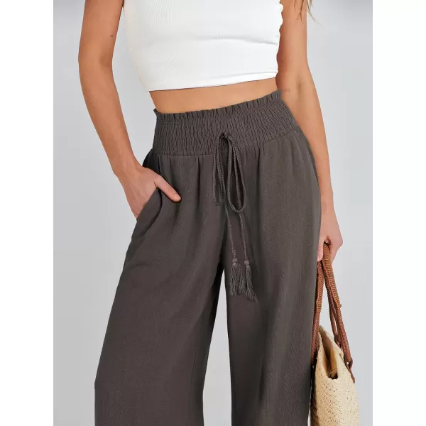 imageANRABESS Women Linen Palazzo Pants Casual Loose High Waist Drawstring Wide Casual Long Lounge Pant Trousers with PocketCoffee