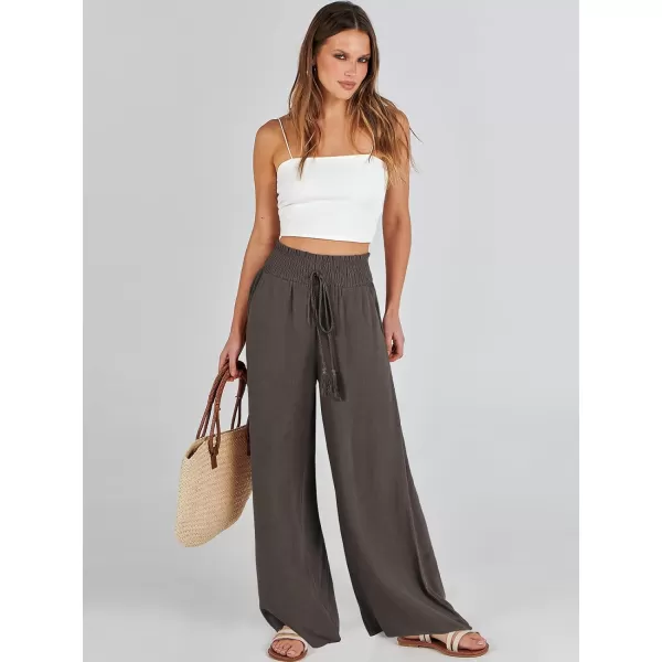 imageANRABESS Women Linen Palazzo Pants Casual Loose High Waist Drawstring Wide Casual Long Lounge Pant Trousers with PocketCoffee