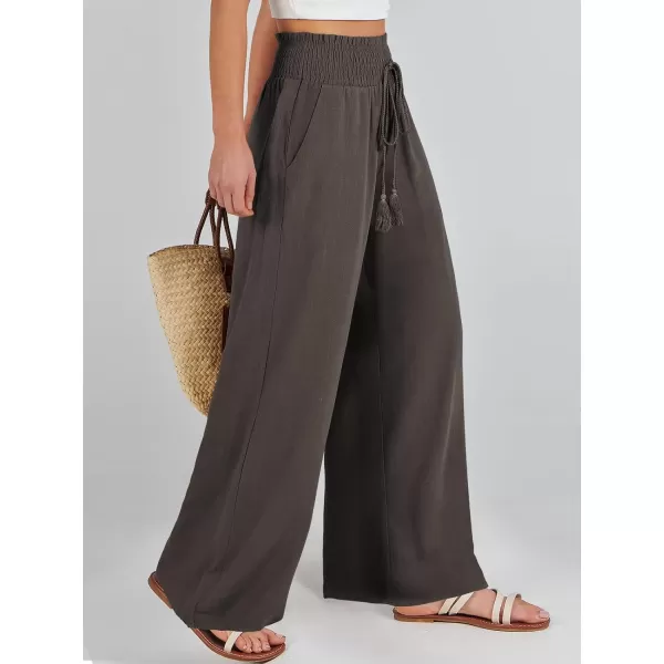 imageANRABESS Women Linen Palazzo Pants Casual Loose High Waist Drawstring Wide Casual Long Lounge Pant Trousers with PocketCoffee