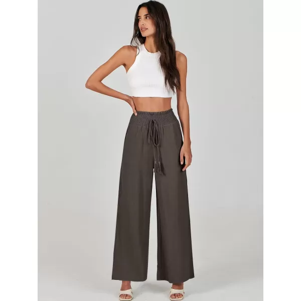 imageANRABESS Women Linen Palazzo Pants Casual Loose High Waist Drawstring Wide Casual Long Lounge Pant Trousers with PocketCoffee