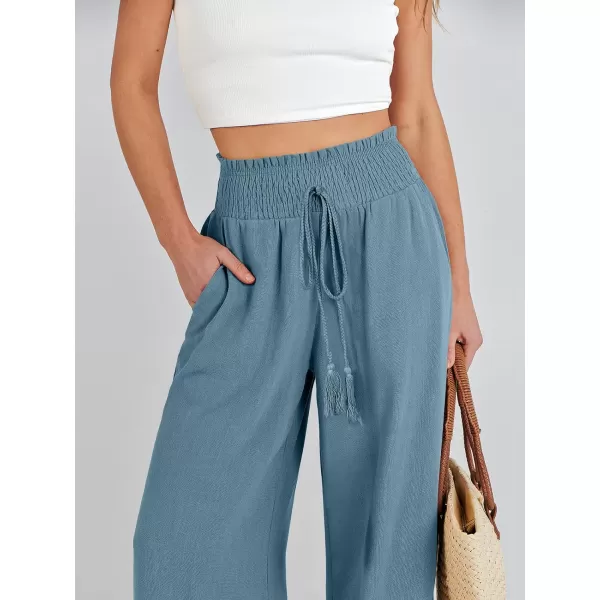imageANRABESS Women Linen Palazzo Pants Casual Loose High Waist Drawstring Wide Casual Long Lounge Pant Trousers with PocketLake