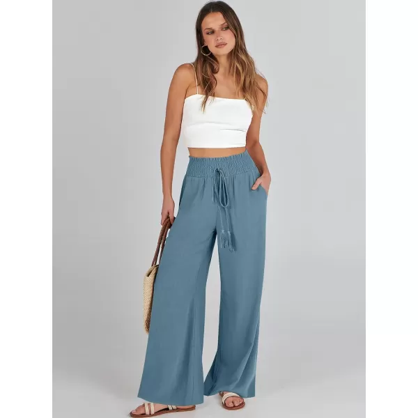 imageANRABESS Women Linen Palazzo Pants Casual Loose High Waist Drawstring Wide Casual Long Lounge Pant Trousers with PocketLake