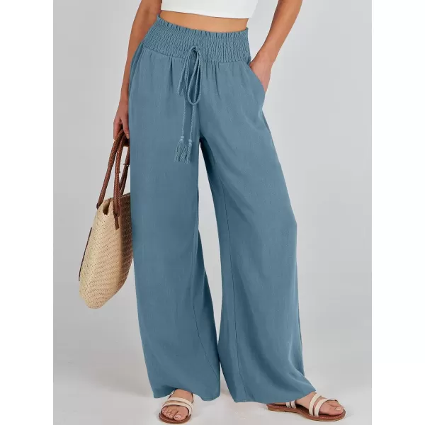 imageANRABESS Women Linen Palazzo Pants Casual Loose High Waist Drawstring Wide Casual Long Lounge Pant Trousers with PocketLake