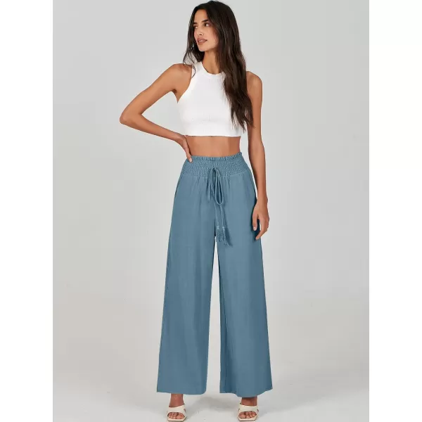 imageANRABESS Women Linen Palazzo Pants Casual Loose High Waist Drawstring Wide Casual Long Lounge Pant Trousers with PocketLake