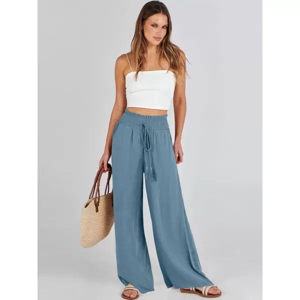 imageANRABESS Women Linen Palazzo Pants Casual Loose High Waist Drawstring Wide Casual Long Lounge Pant Trousers with PocketLake