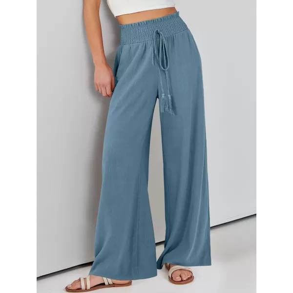 imageANRABESS Women Linen Palazzo Pants Casual Loose High Waist Drawstring Wide Casual Long Lounge Pant Trousers with PocketLake