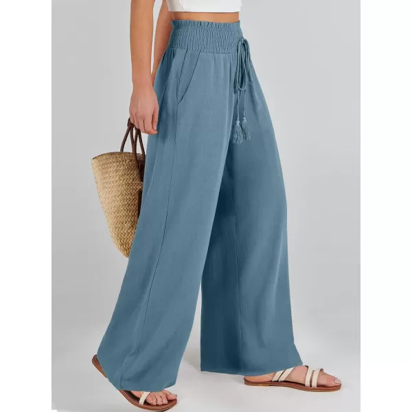 imageANRABESS Women Linen Palazzo Pants Casual Loose High Waist Drawstring Wide Casual Long Lounge Pant Trousers with PocketLake