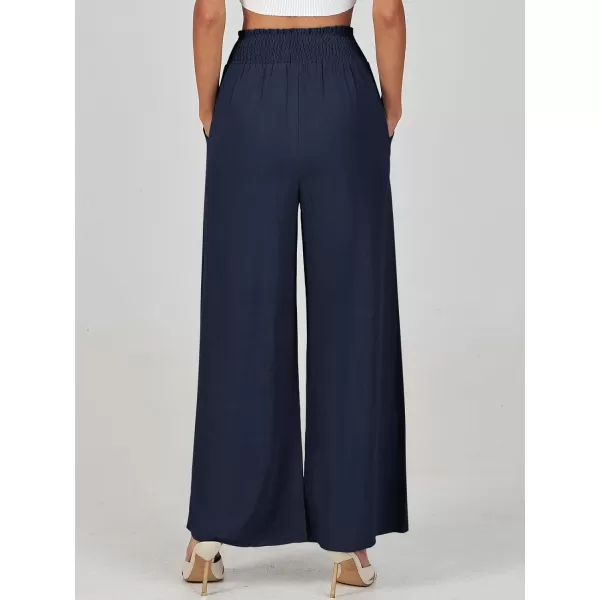imageANRABESS Women Linen Palazzo Pants Casual Loose High Waist Drawstring Wide Casual Long Lounge Pant Trousers with PocketNavy Blue