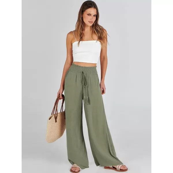 imageANRABESS Women Linen Palazzo Pants Casual Loose High Waist Drawstring Wide Casual Long Lounge Pant Trousers with PocketOlive
