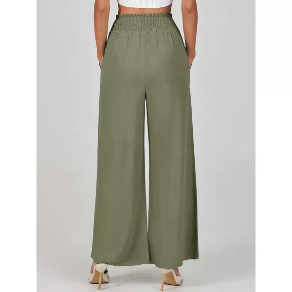 imageANRABESS Women Linen Palazzo Pants Casual Loose High Waist Drawstring Wide Casual Long Lounge Pant Trousers with PocketOlive