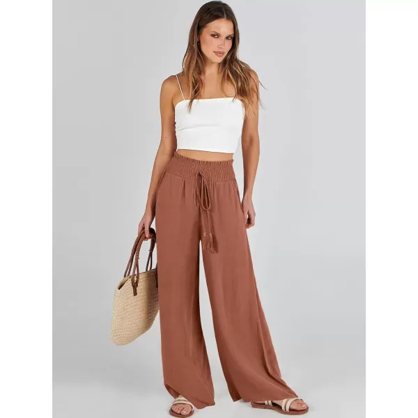 imageANRABESS Women Linen Palazzo Pants Casual Loose High Waist Drawstring Wide Casual Long Lounge Pant Trousers with PocketRust