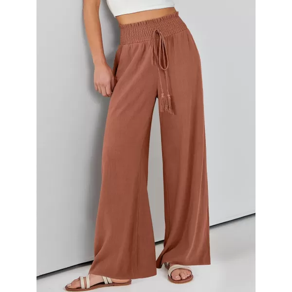 imageANRABESS Women Linen Palazzo Pants Casual Loose High Waist Drawstring Wide Casual Long Lounge Pant Trousers with PocketRust