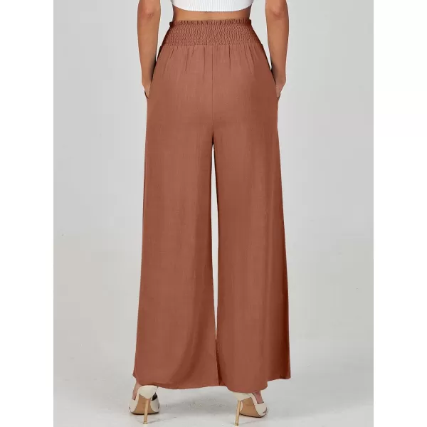 imageANRABESS Women Linen Palazzo Pants Casual Loose High Waist Drawstring Wide Casual Long Lounge Pant Trousers with PocketRust