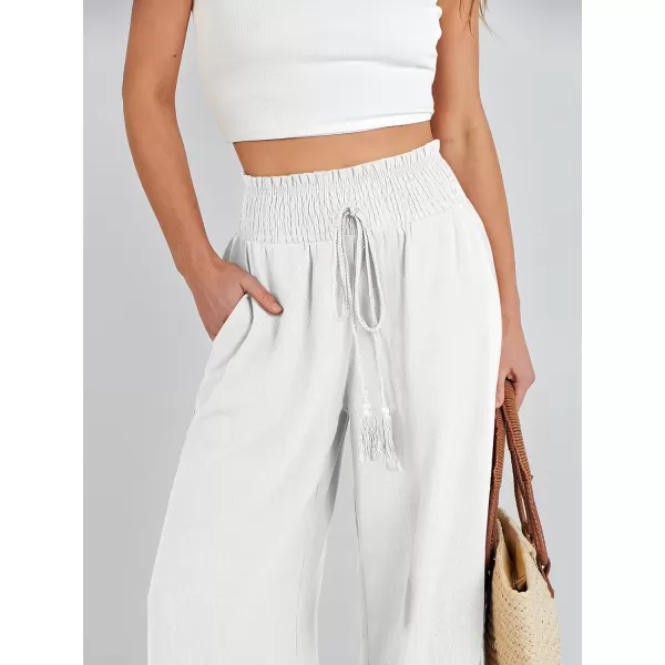 imageANRABESS Women Linen Palazzo Pants Casual Loose High Waist Drawstring Wide Casual Long Lounge Pant Trousers with PocketWhite