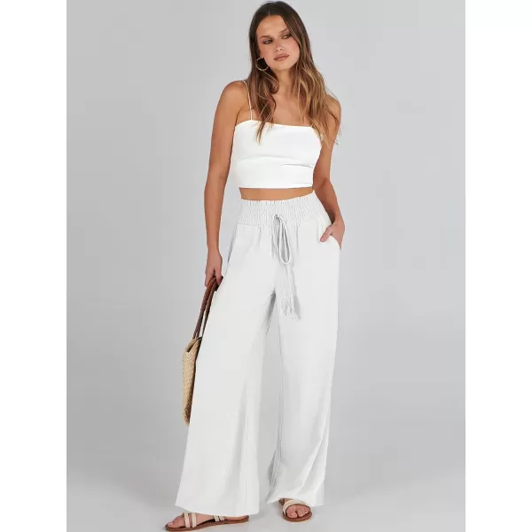 imageANRABESS Women Linen Palazzo Pants Casual Loose High Waist Drawstring Wide Casual Long Lounge Pant Trousers with PocketWhite
