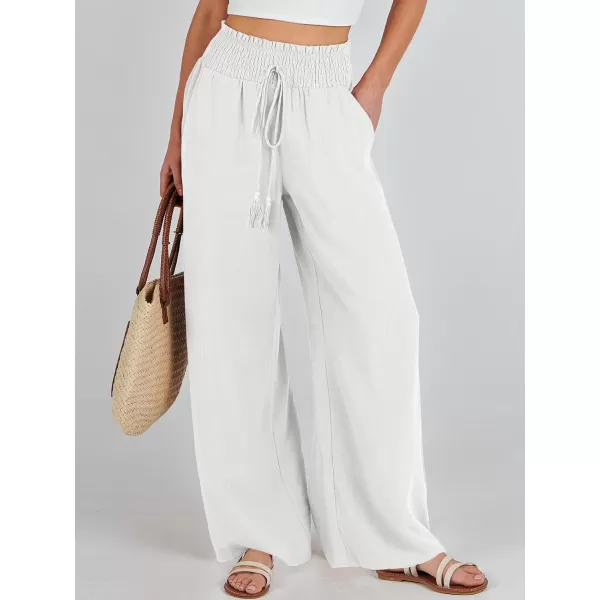 imageANRABESS Women Linen Palazzo Pants Casual Loose High Waist Drawstring Wide Casual Long Lounge Pant Trousers with PocketWhite