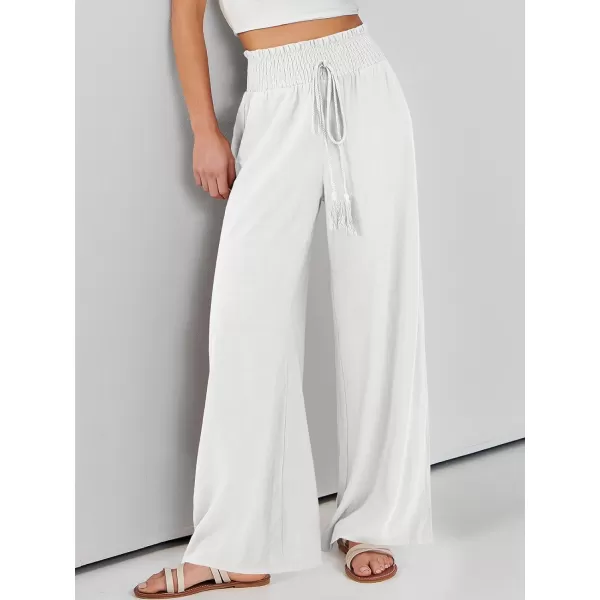 imageANRABESS Women Linen Palazzo Pants Casual Loose High Waist Drawstring Wide Casual Long Lounge Pant Trousers with PocketWhite