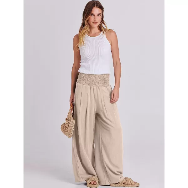 imageANRABESS Women Linen Palazzo Pants Summer Boho Wide Leg High Waist Casual Lounge Pant Trousers with PocketAlmond