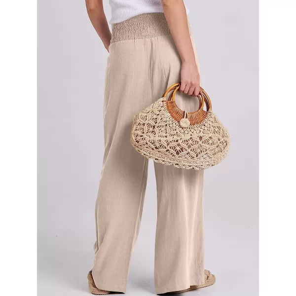 imageANRABESS Women Linen Palazzo Pants Summer Boho Wide Leg High Waist Casual Lounge Pant Trousers with PocketAlmond