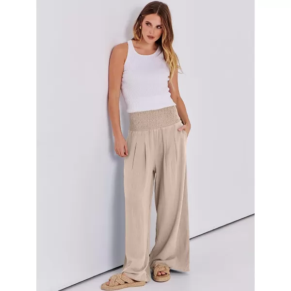 imageANRABESS Women Linen Palazzo Pants Summer Boho Wide Leg High Waist Casual Lounge Pant Trousers with PocketAlmond