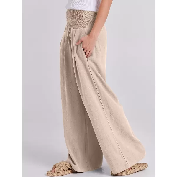 imageANRABESS Women Linen Palazzo Pants Summer Boho Wide Leg High Waist Casual Lounge Pant Trousers with PocketAlmond